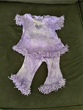 Vintage Style Purple Tie Dye Rhinestone Heart Top & Bell Bottom Pants Set 3M